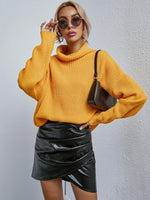 Funnel Neck Drop Shoulder Ribbed Knit Sweater