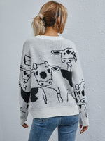 Drop Shoulder Cow Pattern Sweater