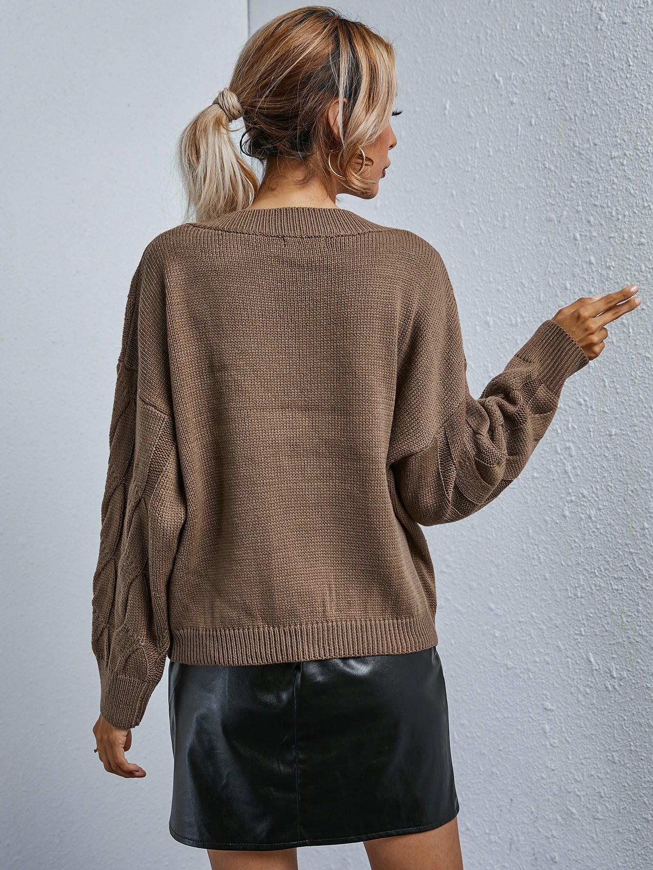 V-neck Cable Knit Sweater