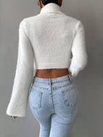 Rolled Neck Crop Fuzzy Sweater