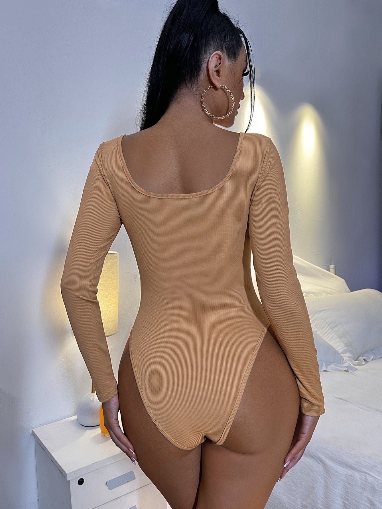 Solid Sweetheart Neck Drawstring Front Bodysuit
