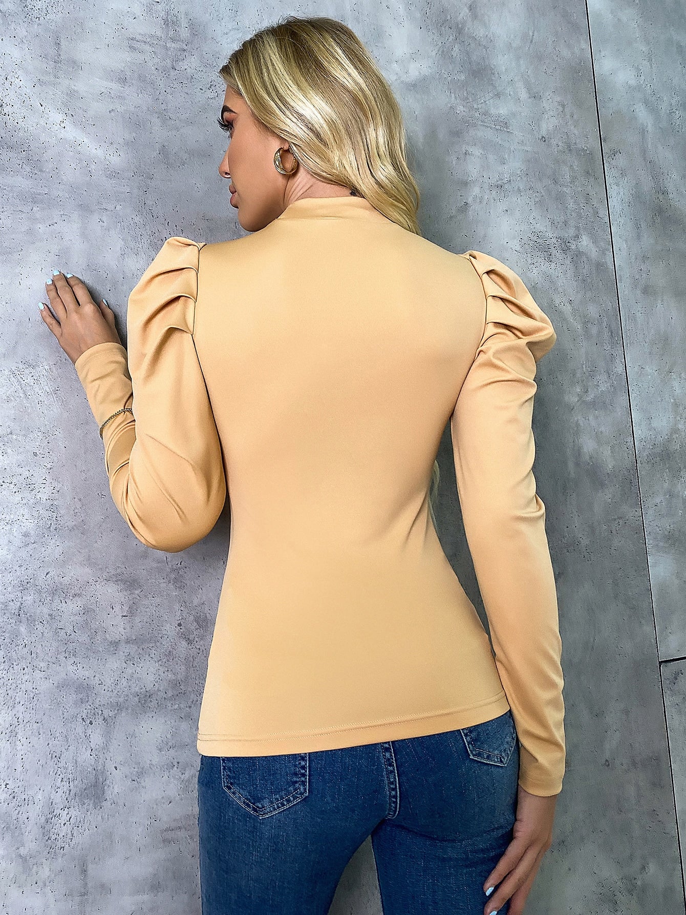 Stand Neck Puff Sleeve Tee