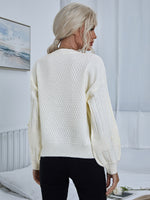Drop Shoulder Pom Pom Textured Knit Sweater