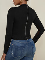 Mesh Panel Top-stitching Zip Back Tee
