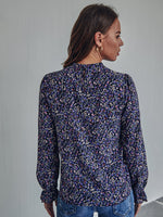 Ditsy Floral Flounce Sleeve Single Button Back Blouse