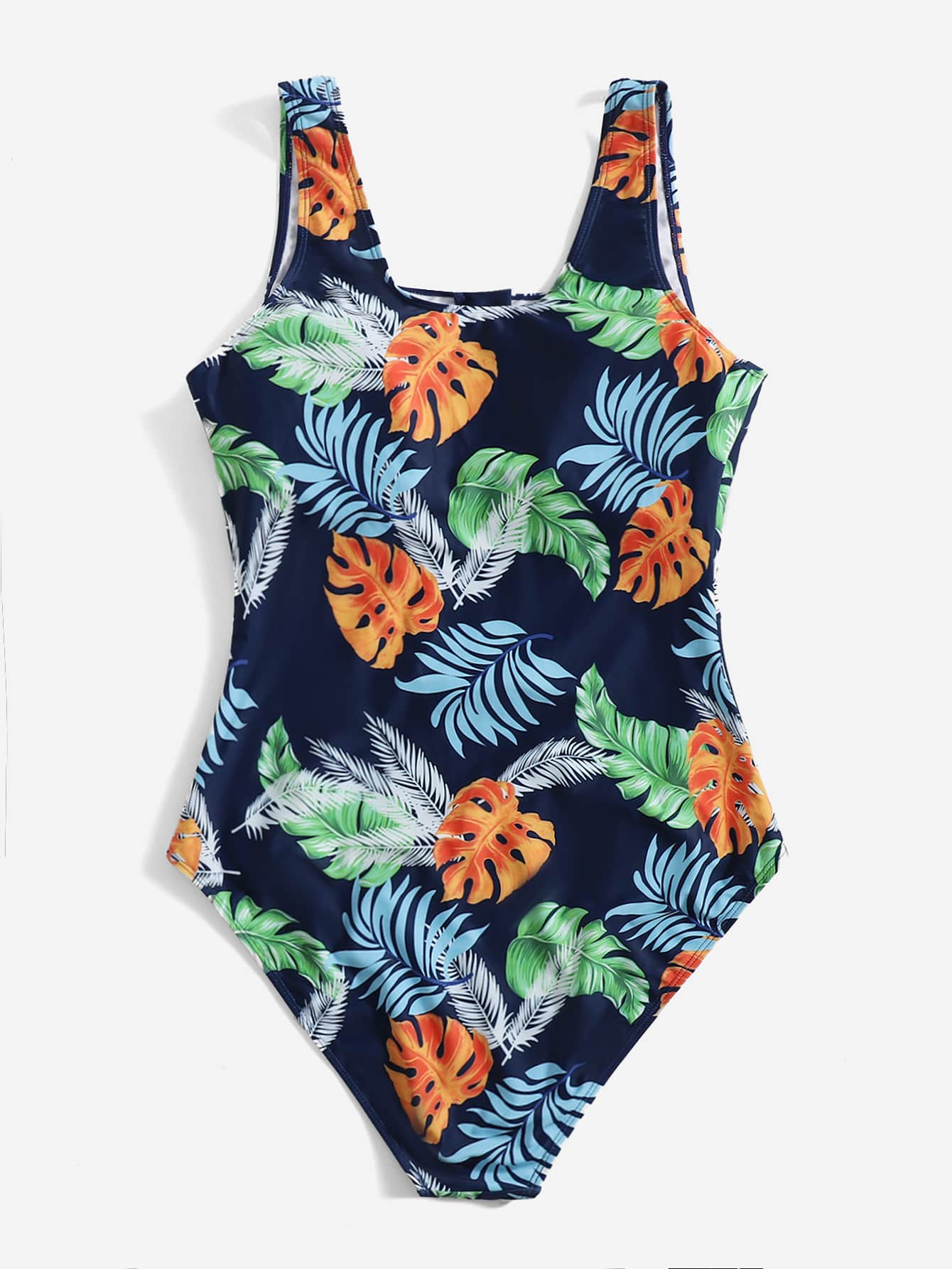 Plus Tropical Print Zip Front One Piece Swimsuit