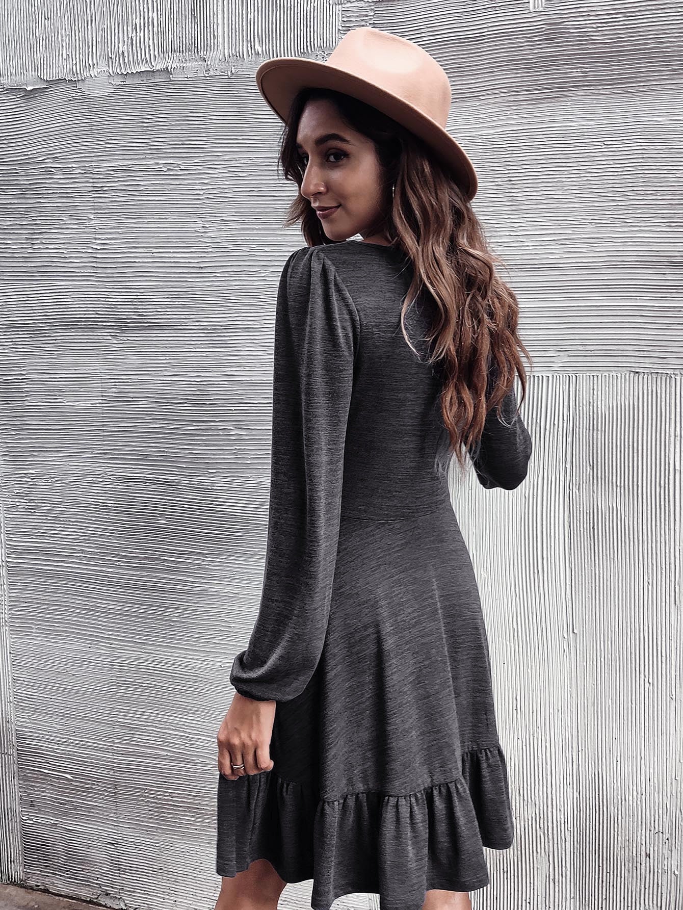 Solid Ruffle Hem Dress