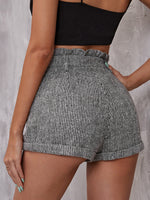 Chevron Print Paperbag Waist Roll Hem Shorts