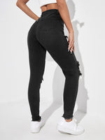 High Waisted Ripped Raw Hem Skinny Jeans