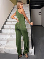 Solid Cut Out Front Halter Jumpsuit