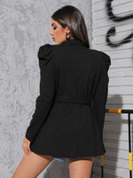 Lapel Neck Gigot Sleeve Belted Blazer