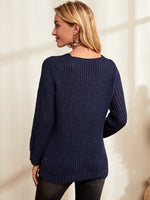 Solid V Neck Zipper Sweater