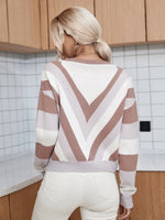 V Neck Striped Drop Shoulder Sweater
