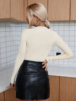Mock Neck Rib-knit Slim Sweater