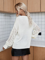 Solid Pointelle Knit Drop Shoulder Sweater