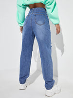 High Waist Ripped Straight Leg Jeans