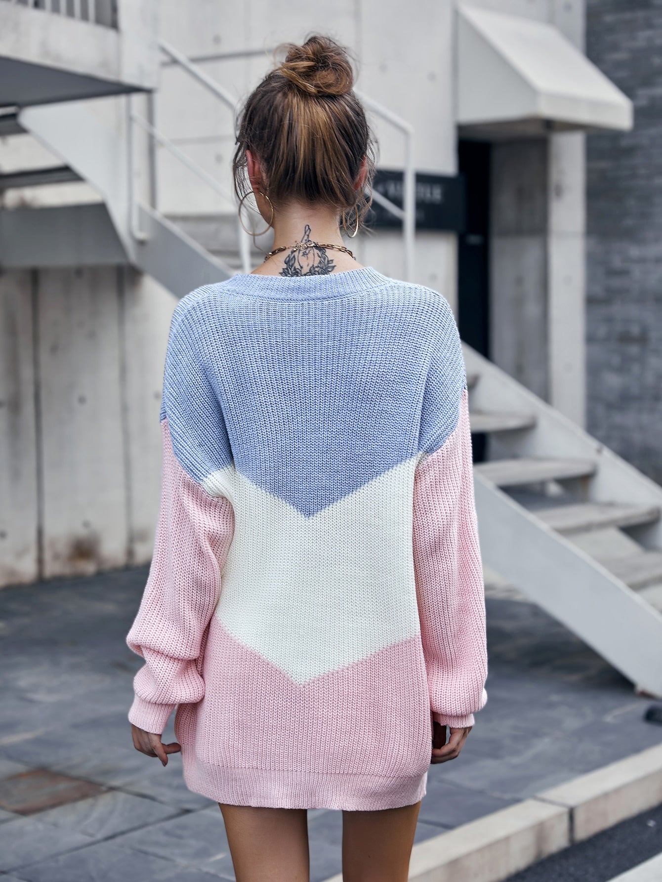 Colorblock Drop Shoulder Sweater Dress