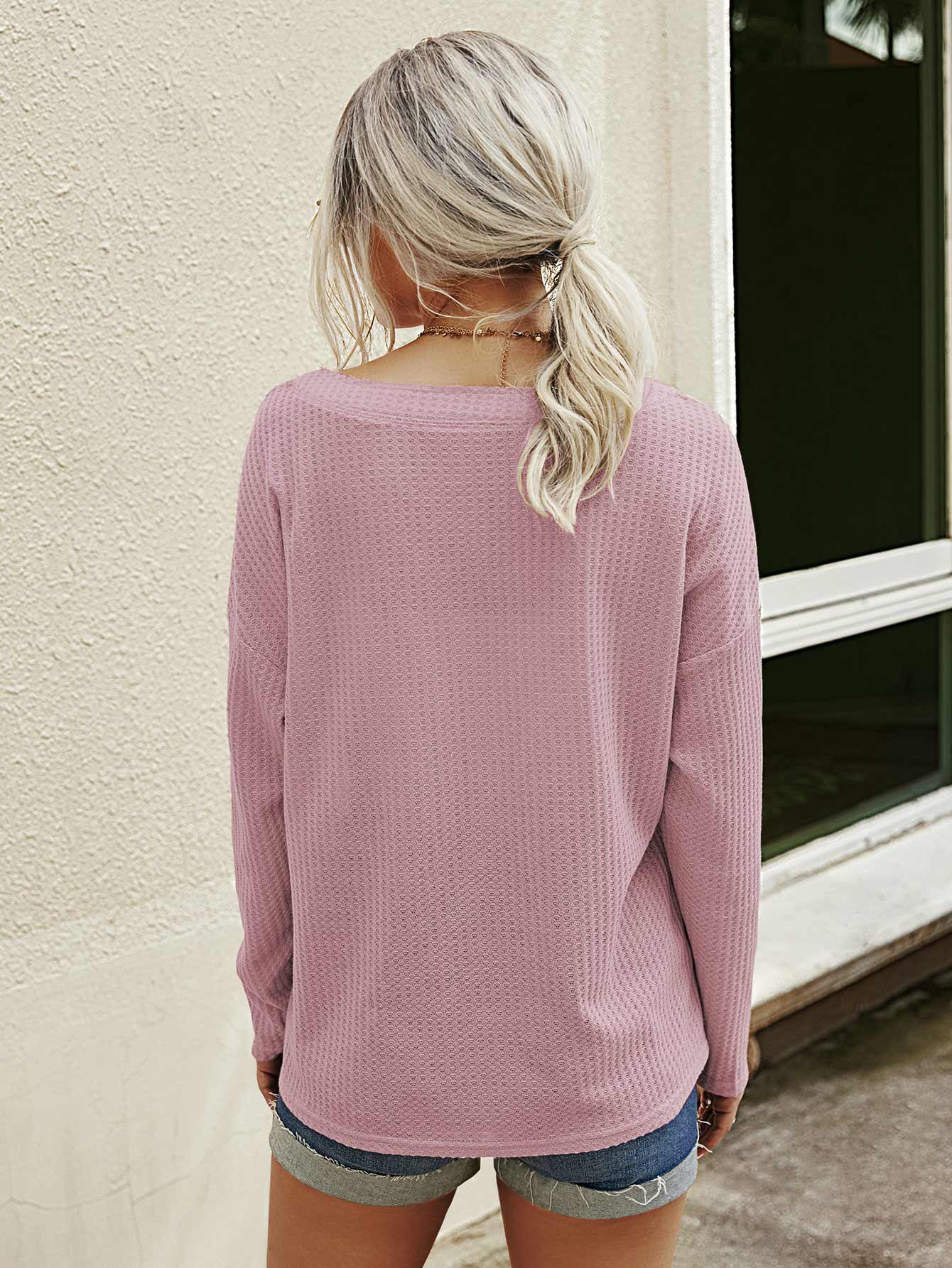 Solid Drop Shoulder Button Up Top