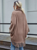 Fuzzy Fringe Trim Dolman Sleeve Cardigan