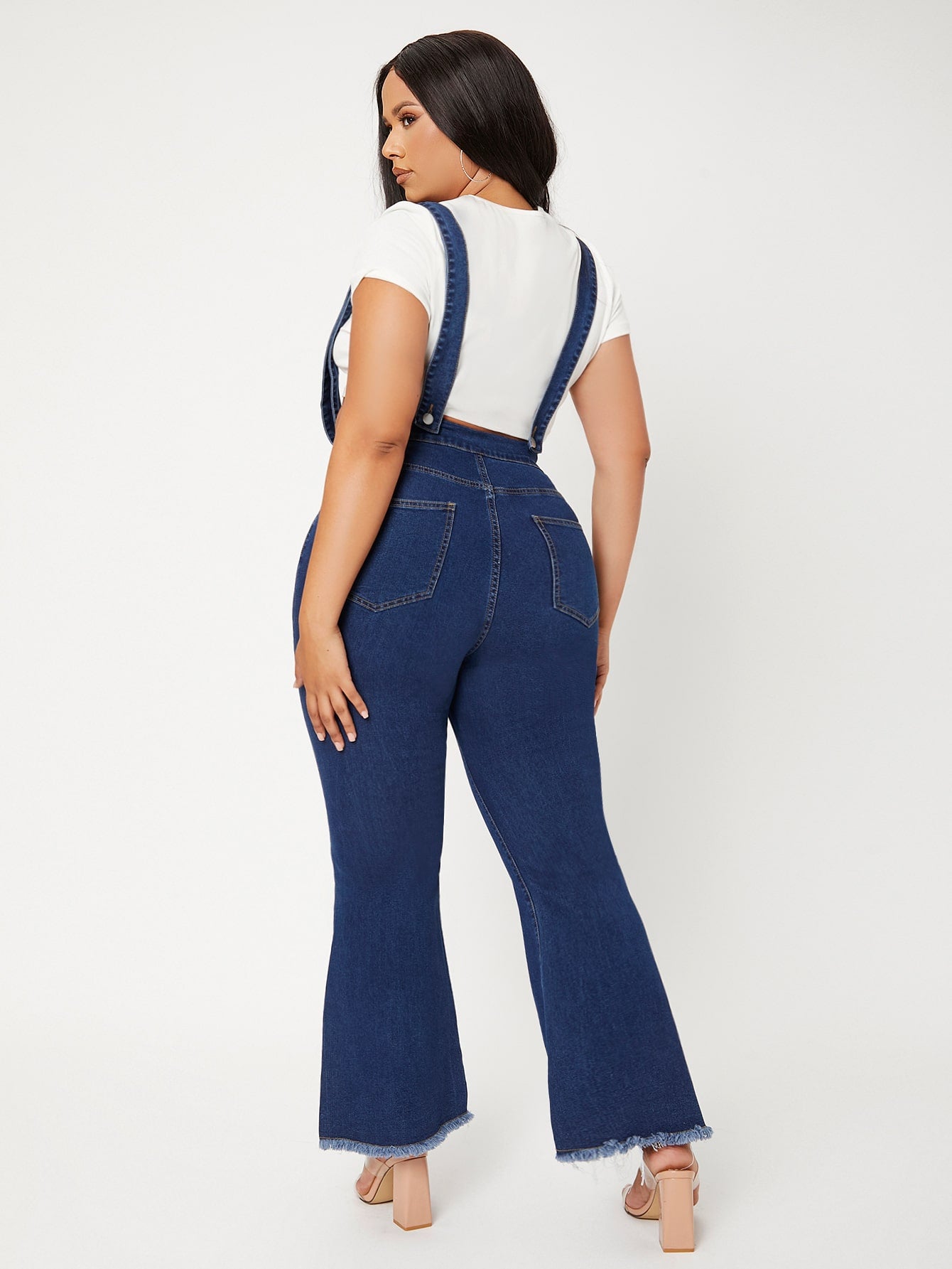 Plus Flare Leg Raw Hem Jeans With Straps