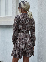 Leopard Print Blouson Sleeve Button Up Dress
