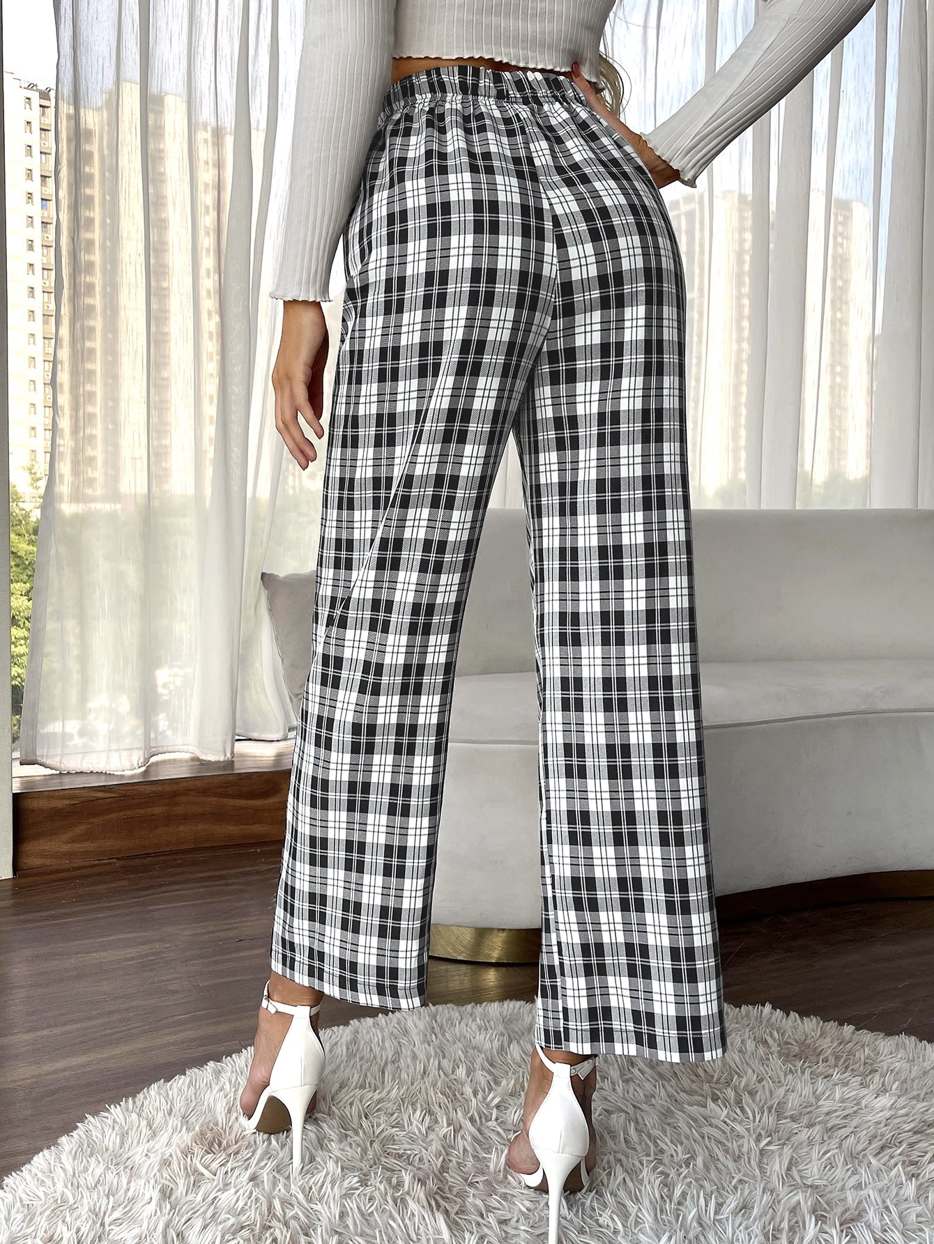 Plaid Wide Leg Pants