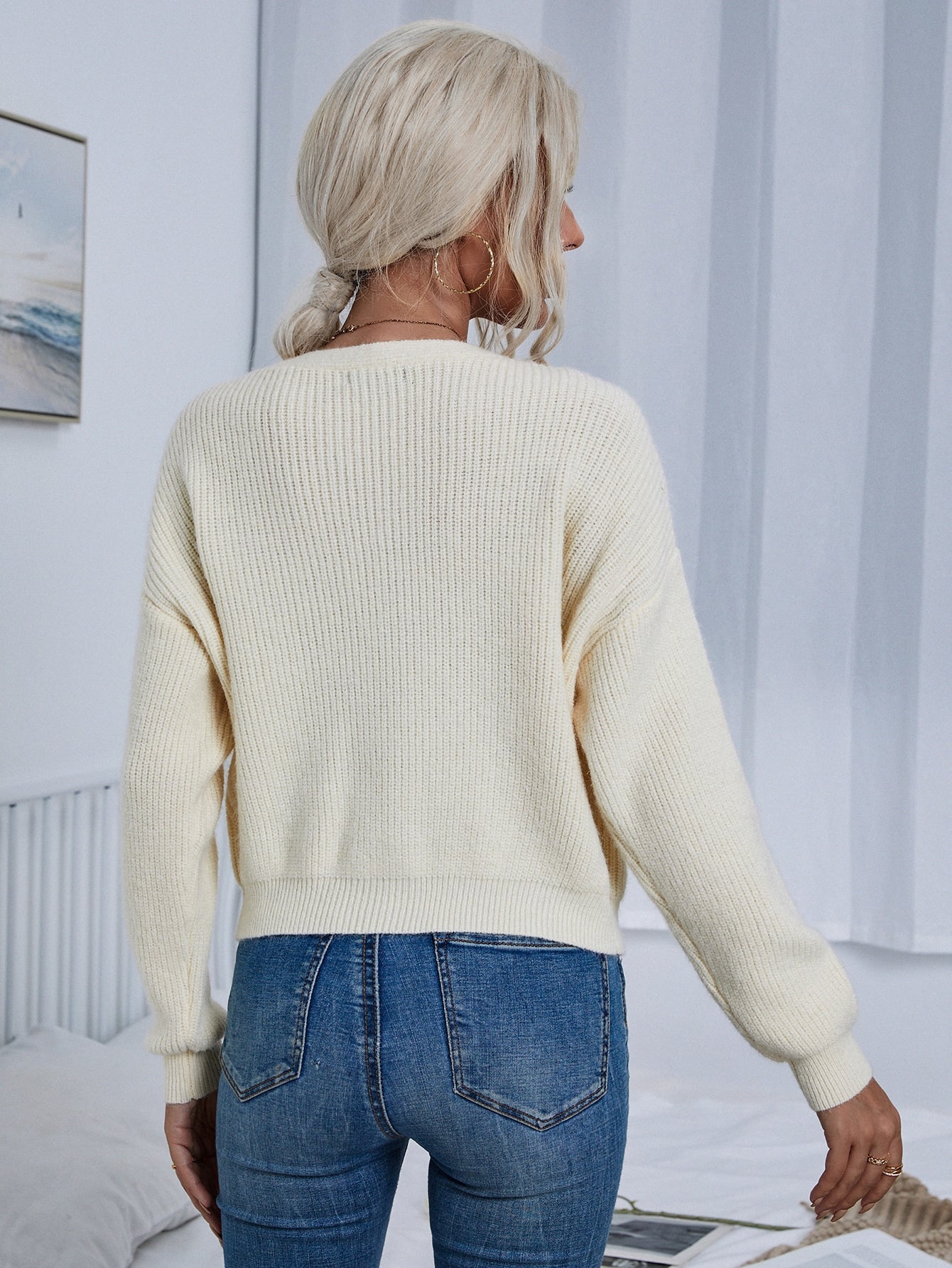 Drop Shoulder Button Front Cardigan