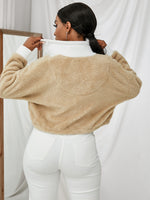 Two Tone Zip Up Drawstring Fleece Jacket
