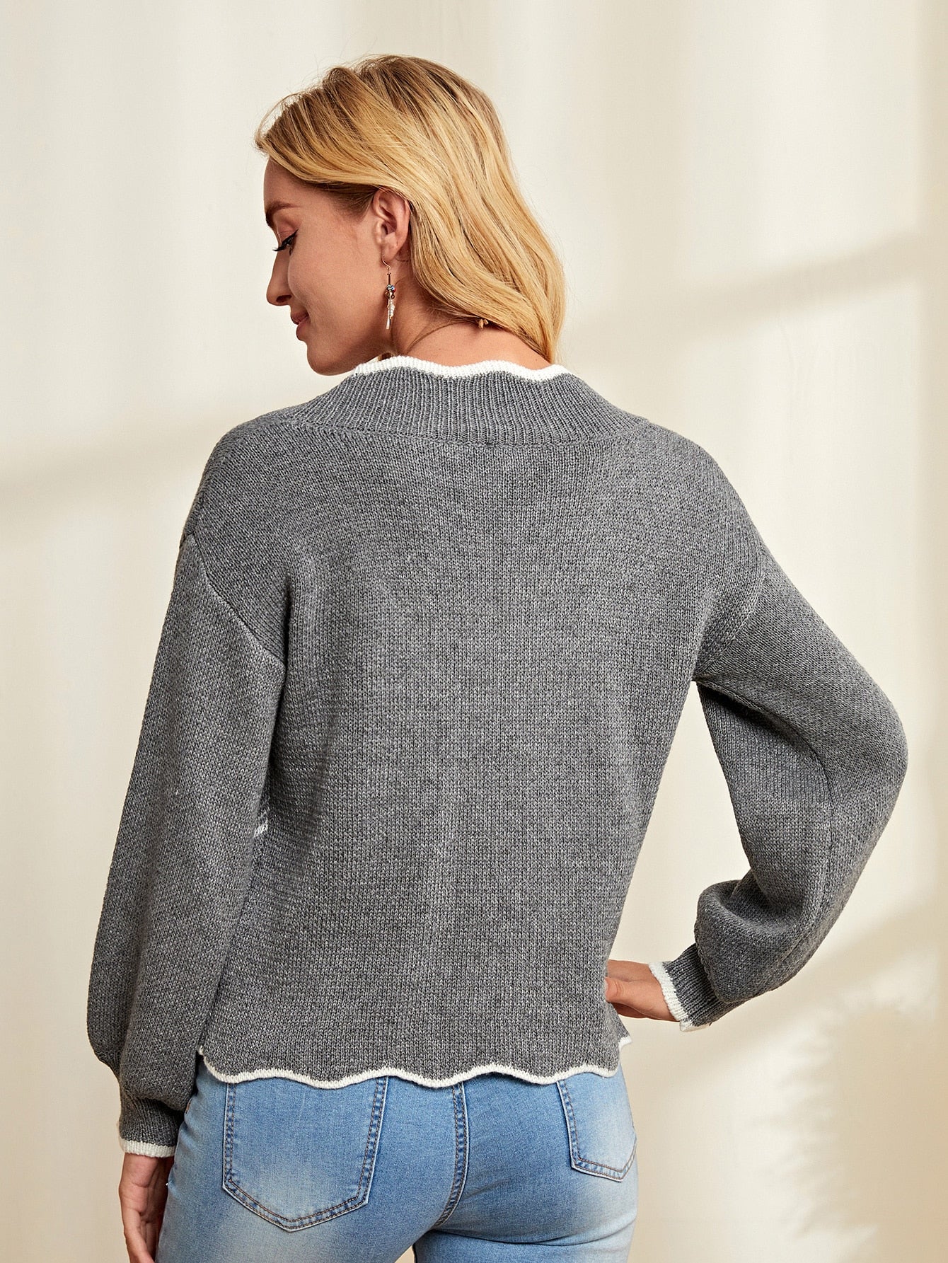 Chevron Pattern Drop Shoulder Sweater