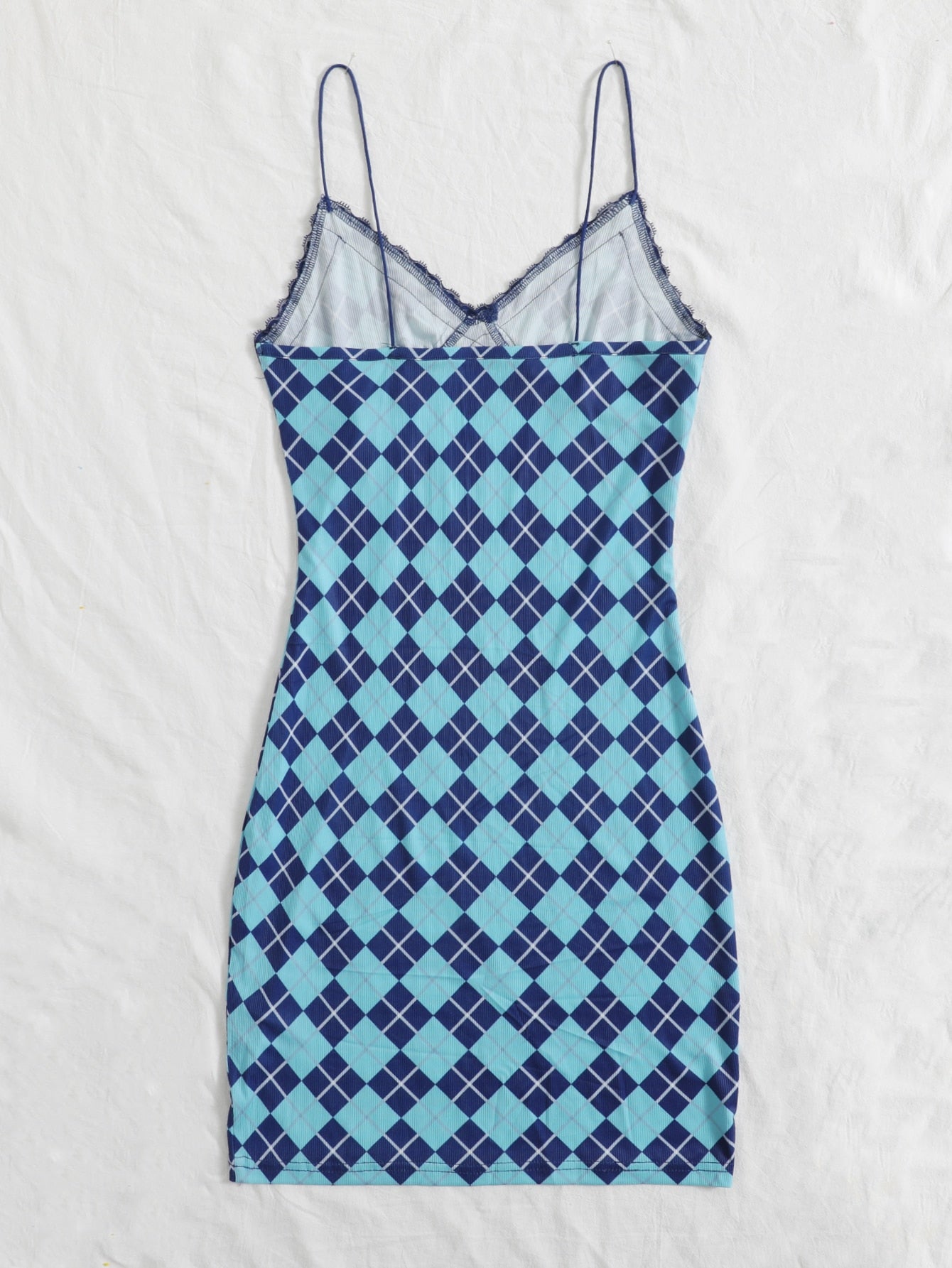 Argyle Print Lace Trim Cami Dress