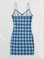 Argyle Print Lace Trim Cami Dress