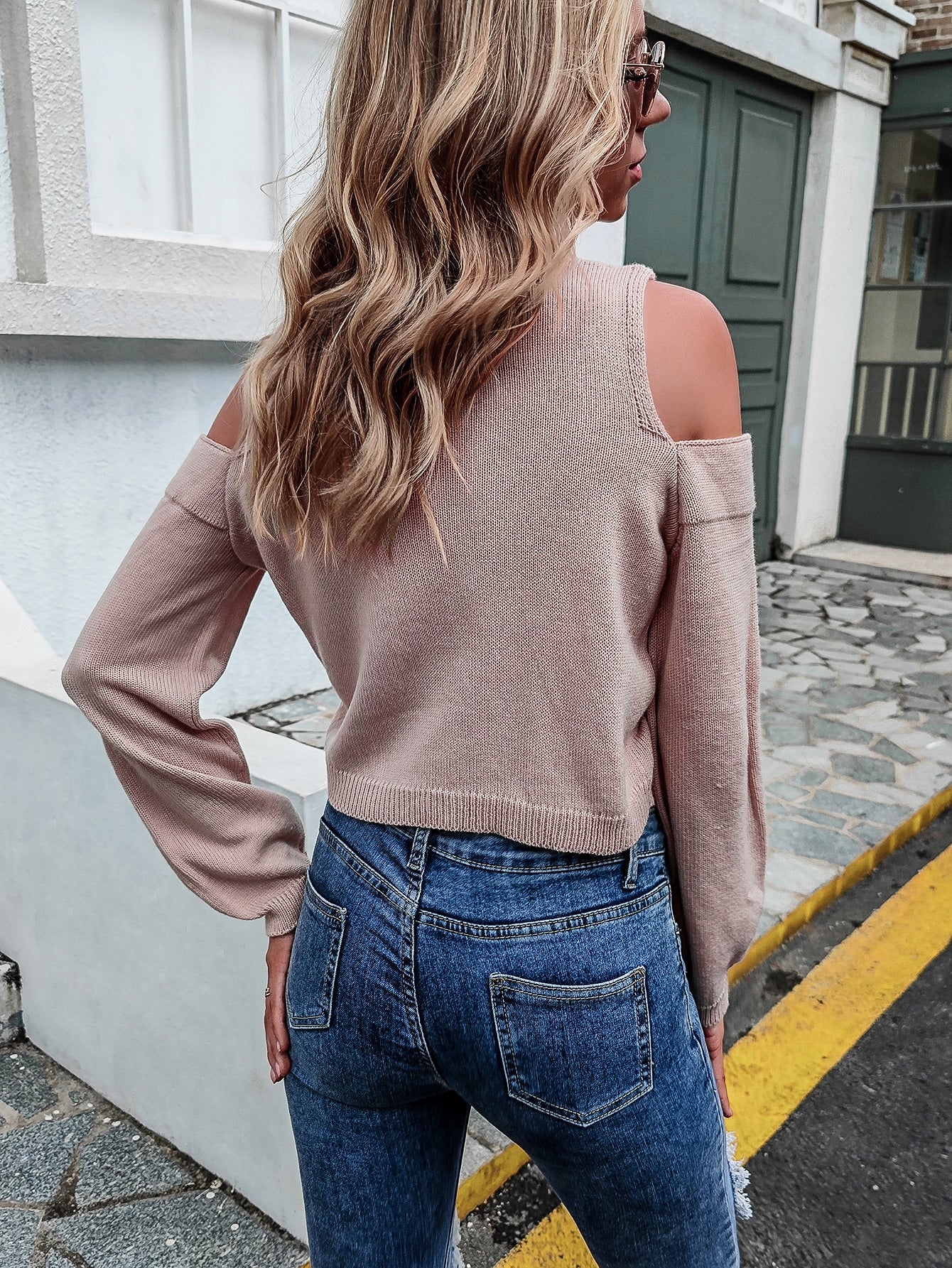 Solid Cold Shoulder Sweater