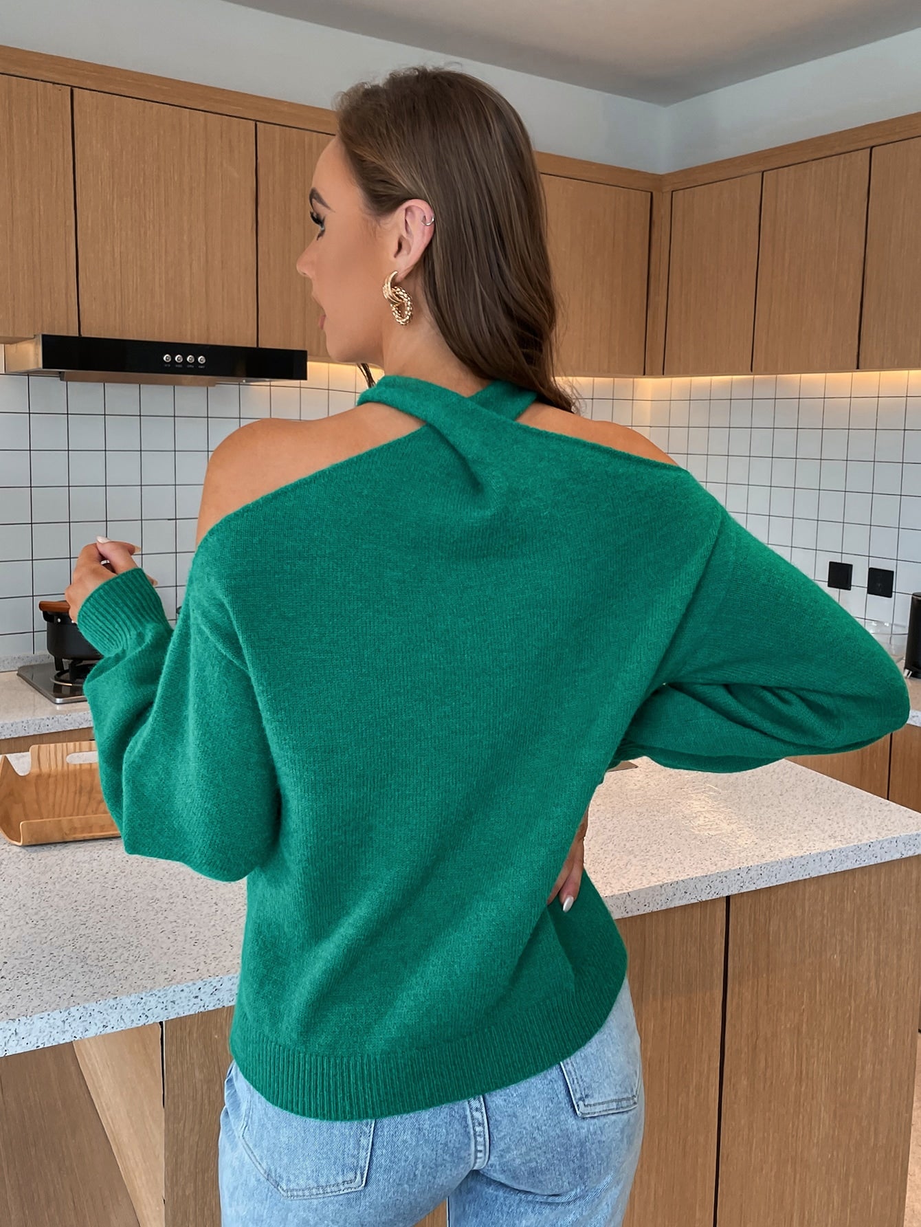 Crisscross Ruched Bishop Sleeve Sweater