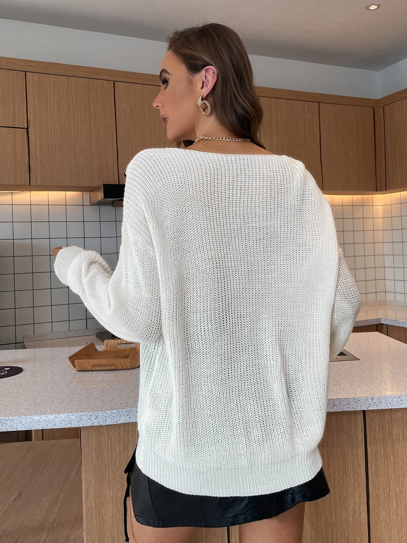 Drop Shoulder Round Neck Sweater