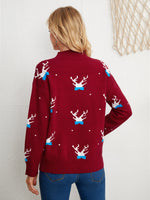 Christmas Elk Pattern Drop Shoulder Sweater