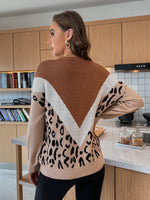Colorblock Leopard Pattern Bishop Sleeve Sweater