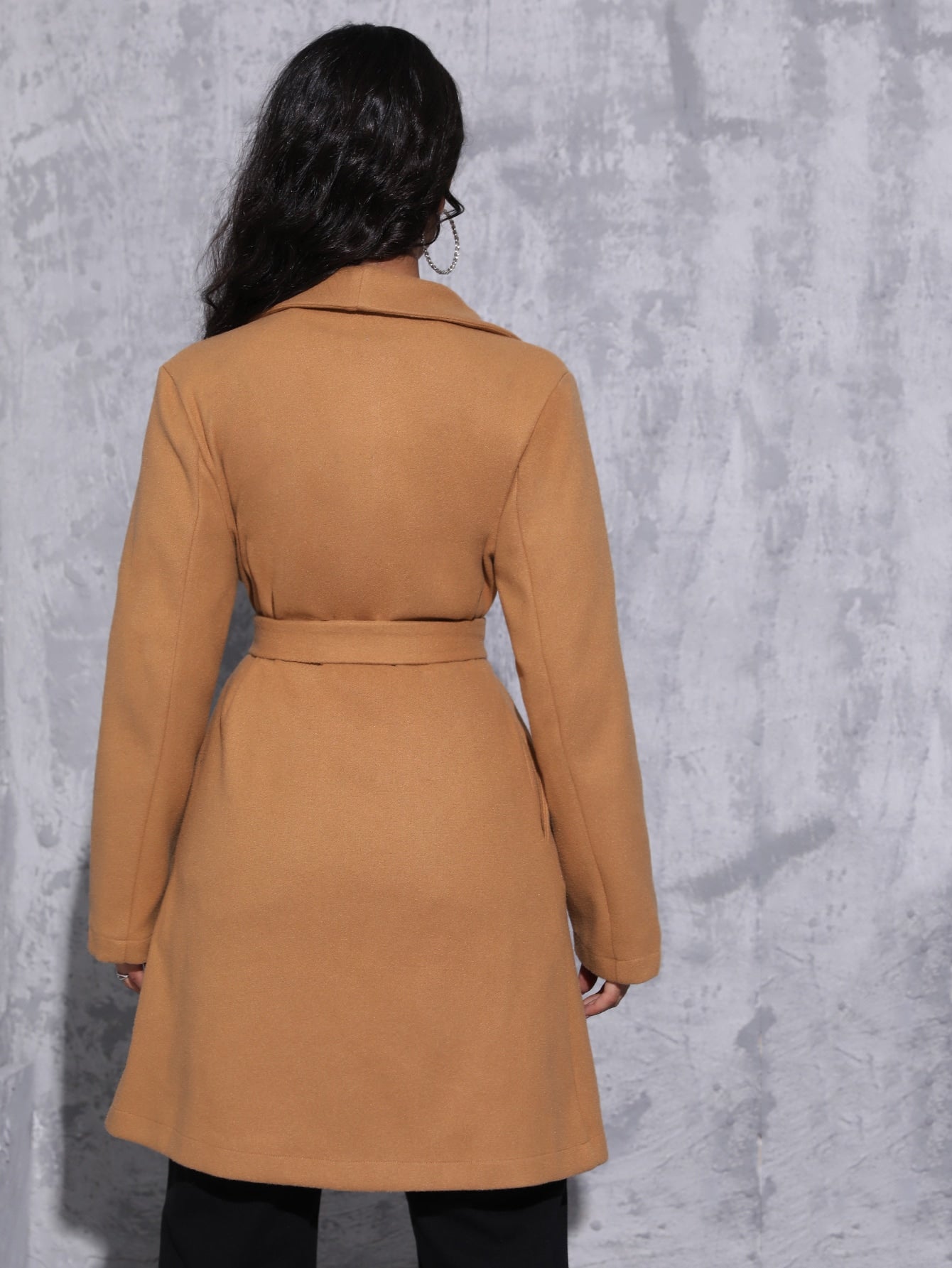 Waterfall Collar Belted Overcoat