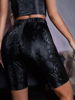 Snakeskin Print PU Leather Biker Shorts