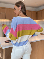 Striped Contrast Binding Drop Shoulder Sweater