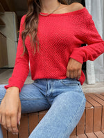 Open Knit Tie Button Back Sweater