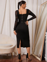 Contrast Ruched Mesh Sleeve Top And Split Back Skirt Without Belt