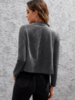 Waterfall Collar Asymmetrical Hem Open Front Suede Jacket