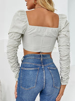 Ruched Gigot Sleeve Square Neck Blouse