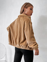 Drop Shoulder Zip Up Corduroy Jacket