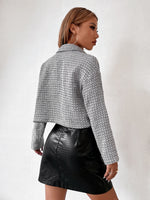 Flap Detail Drop Shoulder Plaid Tweed Coat