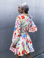 Floral Print Button Front Belted Shirt Dress