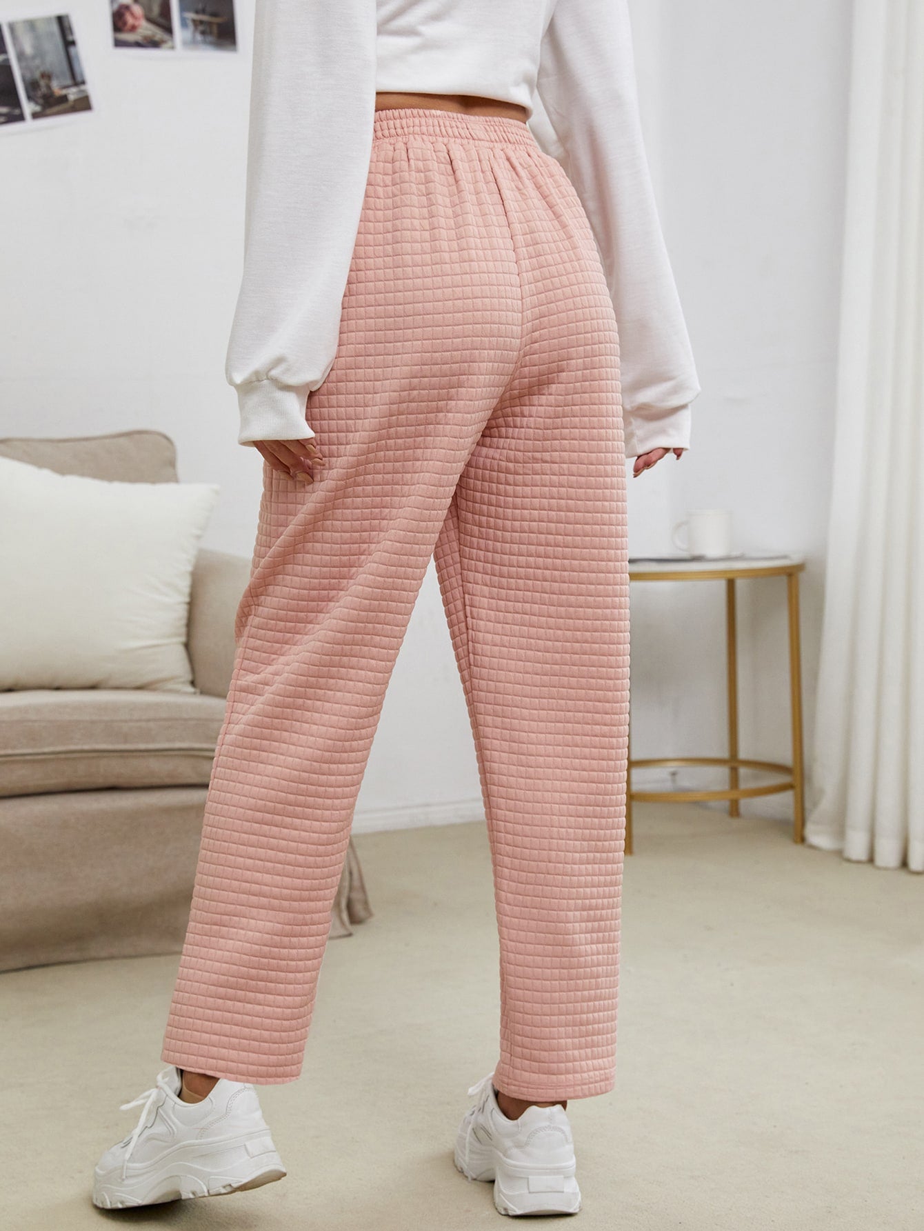 Elastic Waist Press Crease Slant Pocket Sweatpants