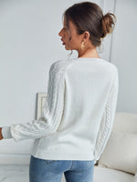 Cable Knit Raglan Sleeve Rhinestone Button Sweater