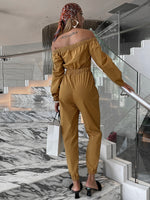 Glamaker Off Shoulder Drawstring Waist Jumpsuit