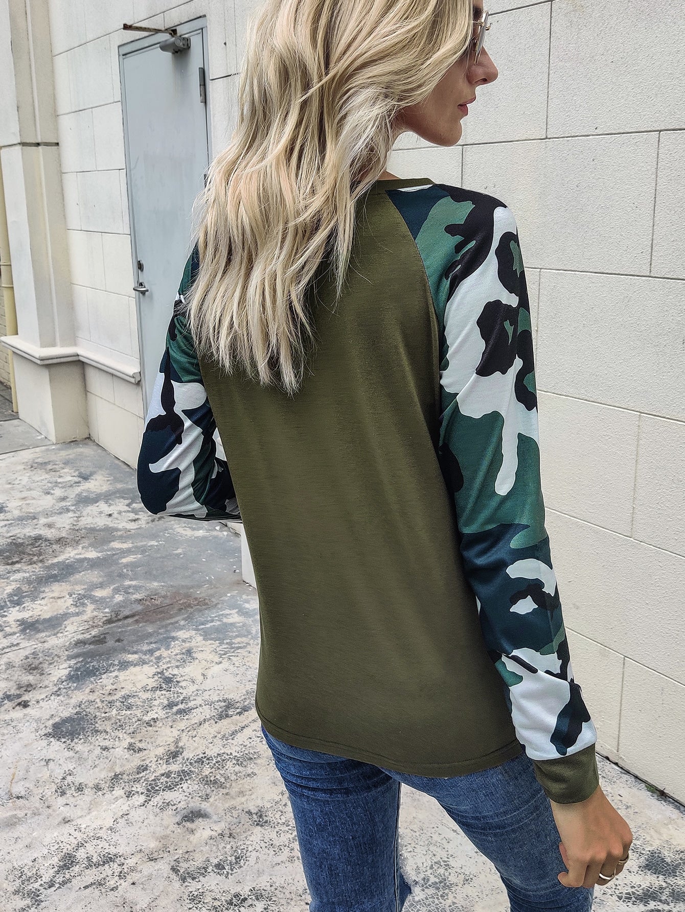 Camo Panel Raglan Sleeve Tee